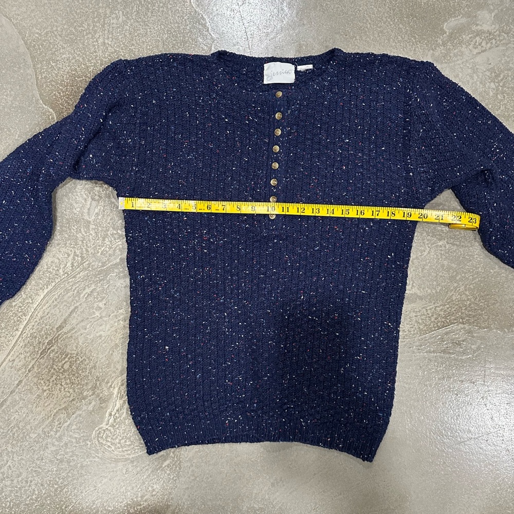 Vintage Navy Blue speckled confetti Cotton Sweater with Button Detail - Picture 5 of 7
